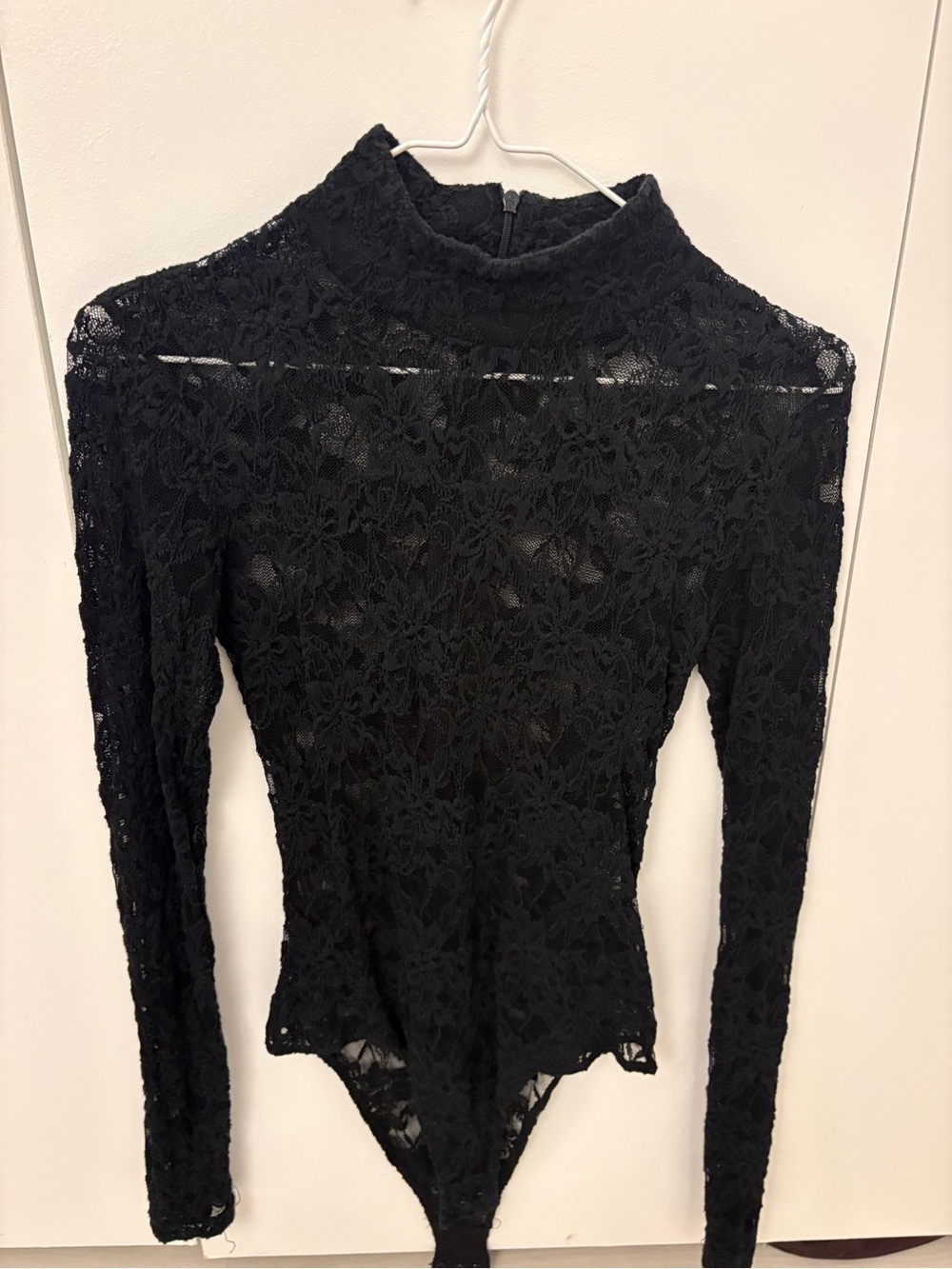 Bardot Black Sheer Floral Lace Long-Sleeve Mock Neck Bodysuit